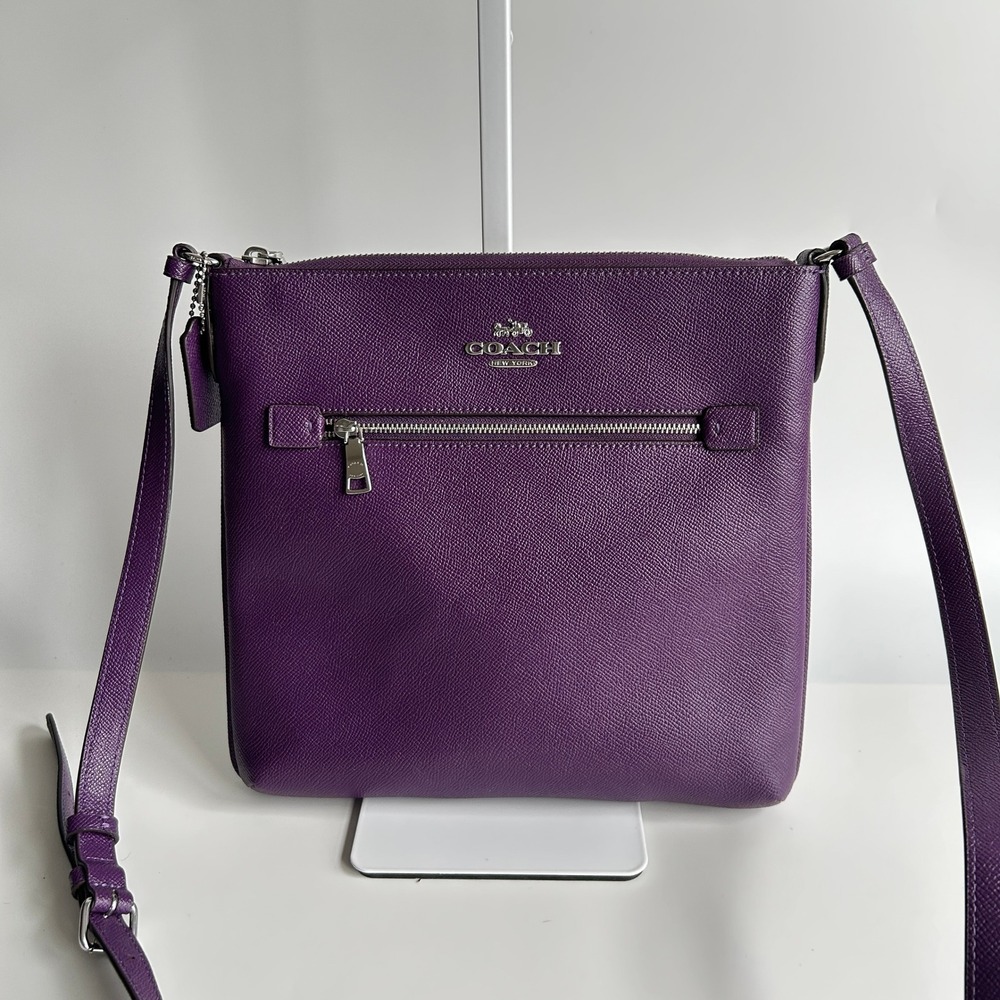 Coach Rowan File Bag Amethyst Purple Crossgrain Leather C1556 Crossbody